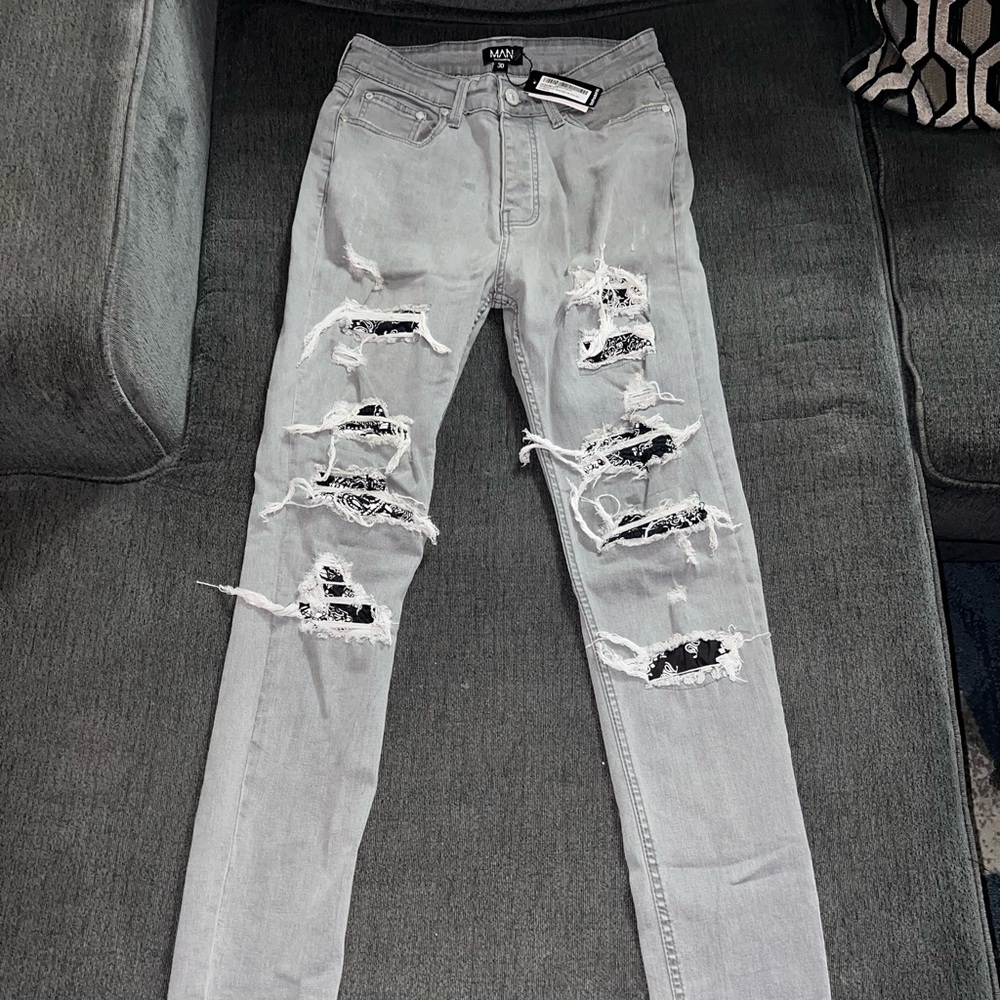 Tall Skinny Stetch Rip & Repair Bandana Jeans